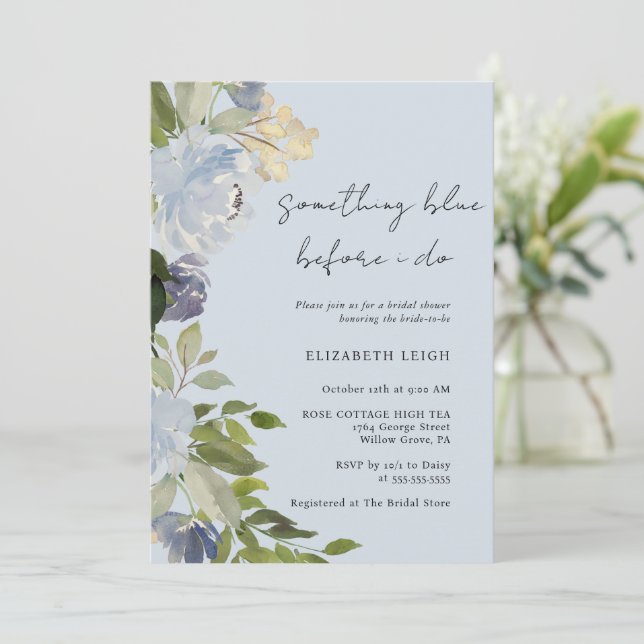 Flower Something Blue Before I Do Bridal Shower  Invitation (Standing Front)