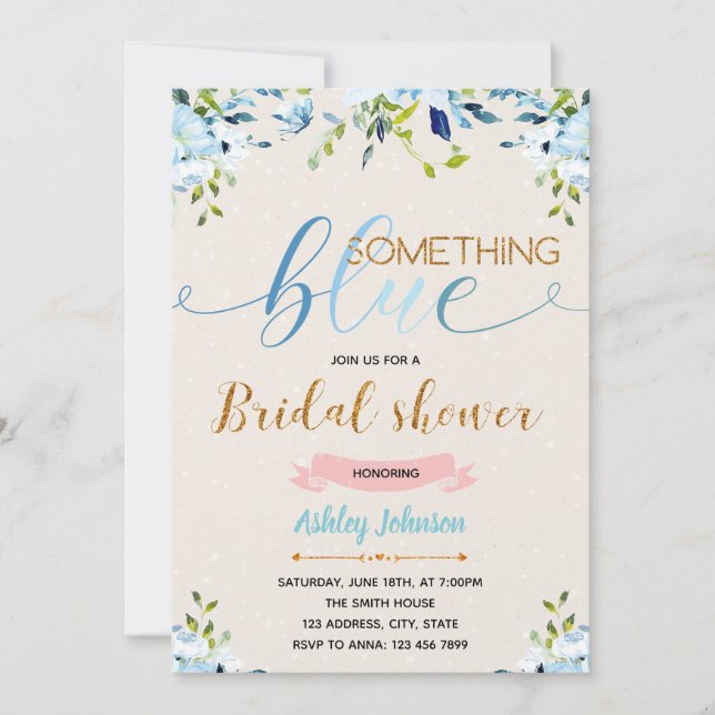 Flower something blue theme invitation (Front)