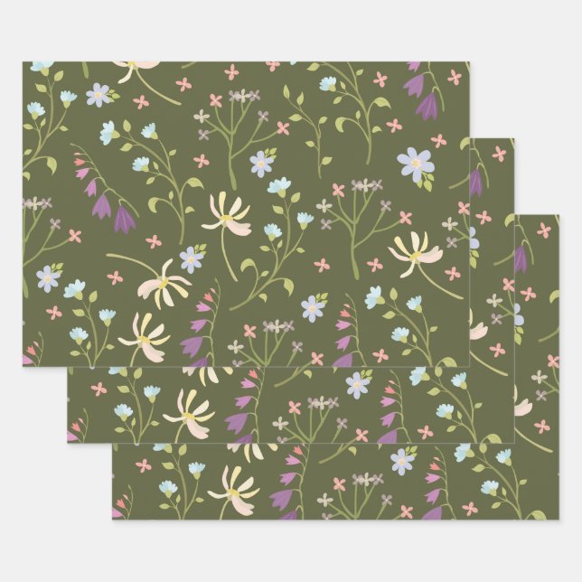 Flower Spring Blooming Floral Seamless Wrapping Paper Sheet (Set)