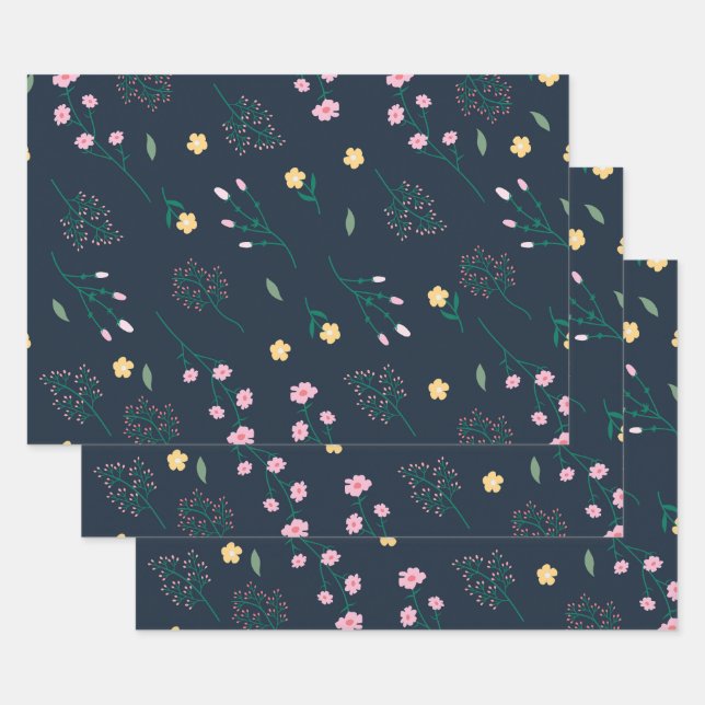 Flower Spring Blooming Floral Seamless Wrapping Paper Sheet (Set)