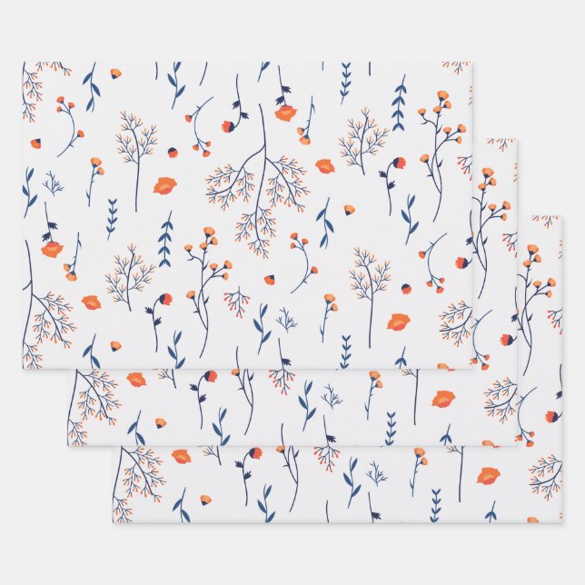Flower Spring Blooming Floral Seamless Wrapping Paper Sheet (Set)