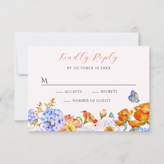 Flower spring garden butterfly  RSVP card (Front)