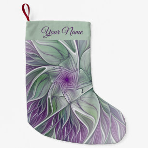 Flower Star Abstract Purple Green Fractal Art Name Small Christmas Stocking