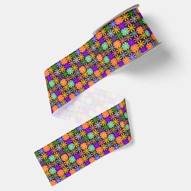 Flower Star Colourful Pattern Grosgrain Ribbon (Front+Back)