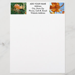 FLOWER STATIONERY Tiger Lilies Custom Stationery Letterhead