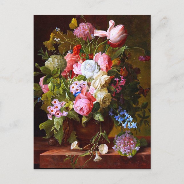 Flower Still Life Of Roses,Tulips And Hyacinths Postcard (Front)