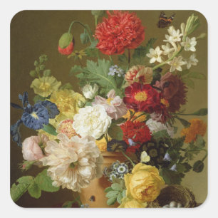 Flower Still Life on a marble ledge, 1800-01 Square Sticker