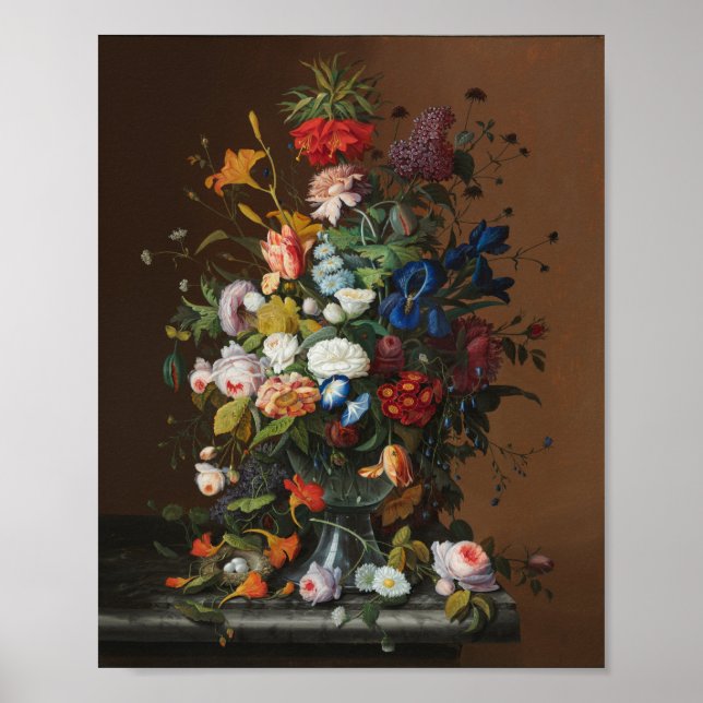 Flower Still Life with Bird's Nest Severin Roesen Poster (Front)