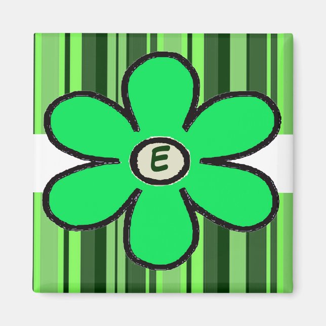 Flower Stripe Initial Magnet (Front)