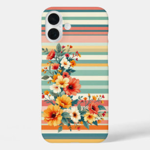 Flower Stripes Retro (L) iPhone 16 Plus Case
