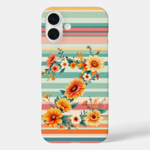 Flower Stripes Retro (Z) iPhone 16 Plus Case