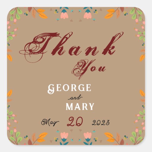 Flower style    square sticker (Front)