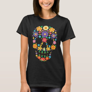 Flower Sugar Skull Halloween Day of Dead Costume T-Shirt