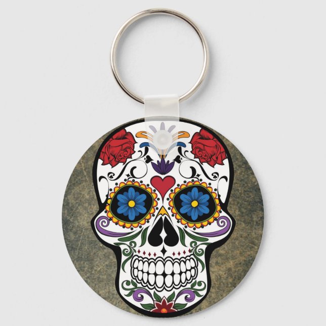 Flower Sugar Skull Key Ring (Front)