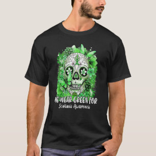 Flower Sugar Skull We Wear Green For Scoliosis Awa T-Shirt