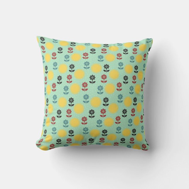 Flower & Sun Spring/Summer Pattern Throw Pillow |  (Front)