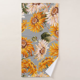 Flower sunflowers spring beautiful seamless patter bath towel