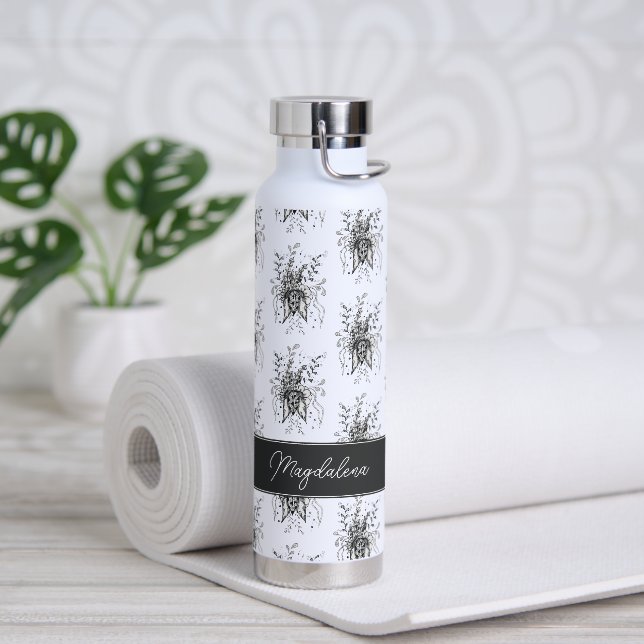Flower Tangle Art, drawn - Water Bottle (Yoga)
