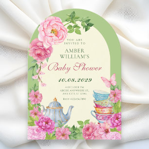 Flower tea cup garden baby shower invitation