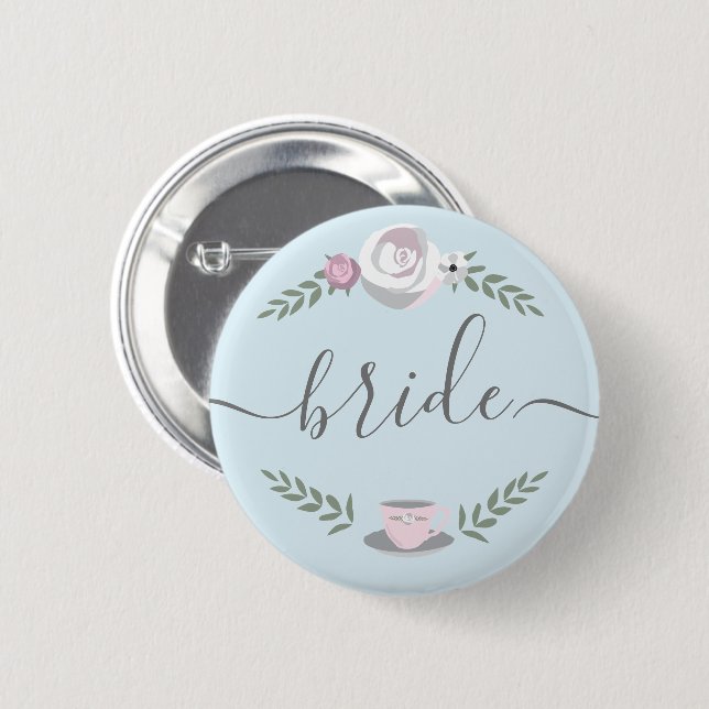 Flower teacup illustration Bride 6 Cm Round Badge (Front & Back)