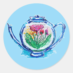 Flower Teapot Classic Round Sticker
