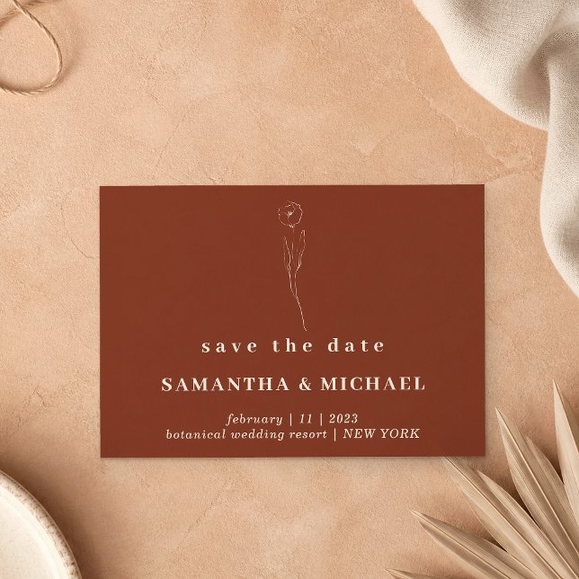 Flower Terracotta Simple botanical Save the date Invitation (Creator Uploaded)