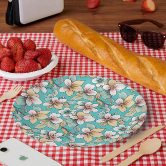 Flower themed repeating pattern paper plate