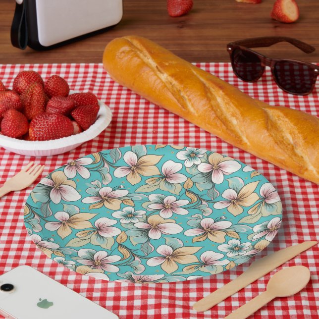 Flower themed repeating pattern paper plate (Picnic)