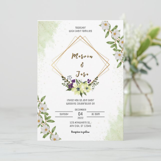 Flower Themed Wedding Invitation (Standing Front)