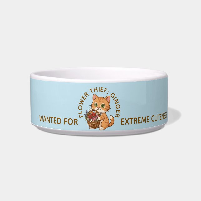 Flower Thief: Artistic Ginger Cat Illustration Bow Bowl (Front)