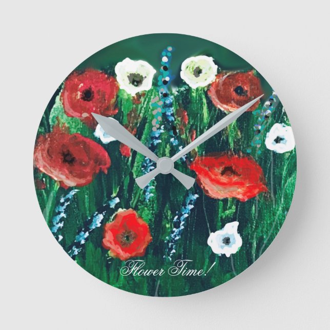 Flower Time Beautiful Wildflower Acrylic Painting Round Clock (Front)