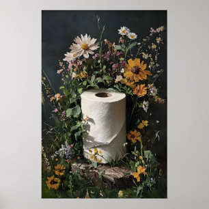 Flower toilet paper roll print, botanical bathroom poster