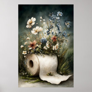 Flower toilet paper roll print, botanical bathroom poster