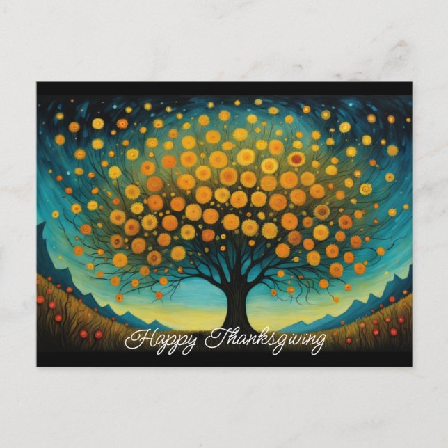 Flower Tree Autumn Holiday Thanksgiving Postcard (Front)
