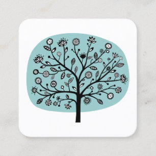 Flower Tree - Light Blue Green Square Business Card