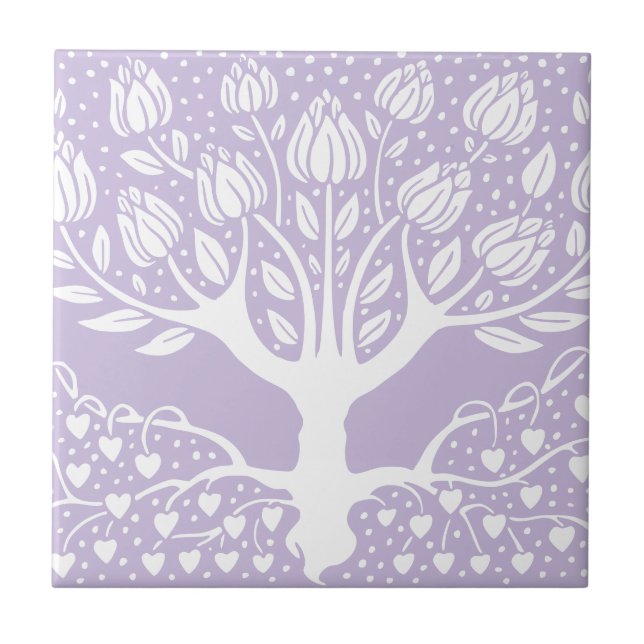 Flower Tree - Lilac Purple Beardsley Hearts Tile (Front)