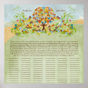 Flower Tree Print Quaker Wedding Certificate