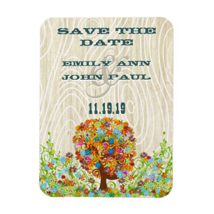 Flower Tree Wood Grain Save the Date Magnet