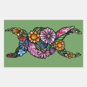 Flower Triple Moon Symbol Blessed Be Rectangular Sticker
