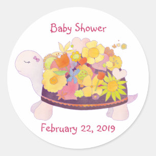 Flower Turtle Baby Shower Invitation Classic Round Sticker