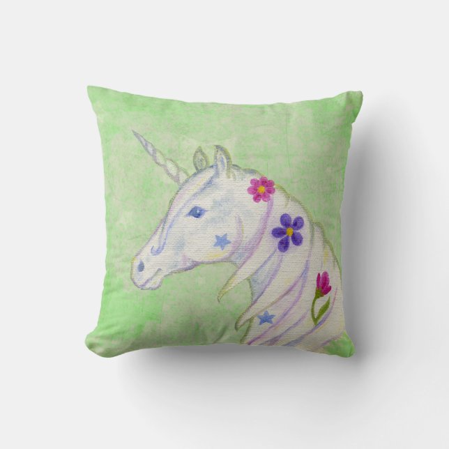 Flower Unicorn on Green Cushion (Front)