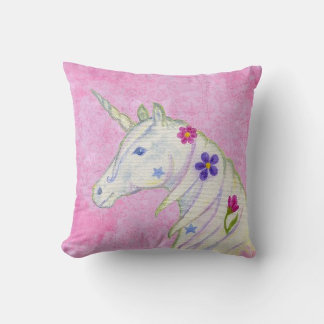 Flower Unicorn on Pink Cushion (Front)