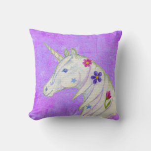 Flower Unicorn on Purple Cushion