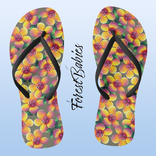 Flower 🌼 Unique Cute Funny Floral Design Pattern Jandals (Silly Flower Pattern, ForestBabies Leggings)