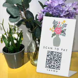 FLOWER VASE Custom Florist Market QR Scan to Pay Pedestal Sign