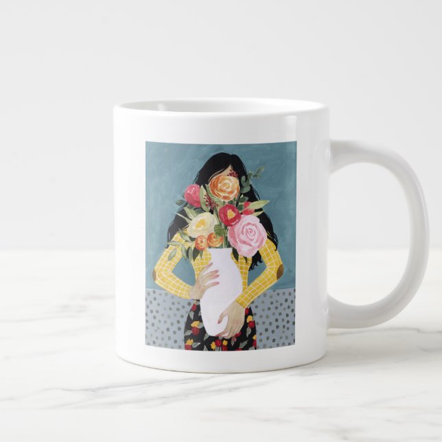 Flower Vase Girl Large Coffee Mug (Right)