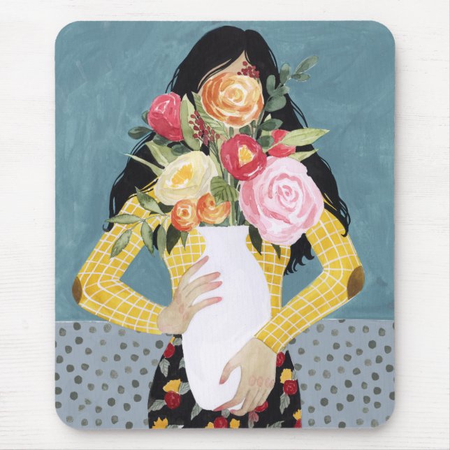 Flower Vase Girl Mouse Pad (Front)