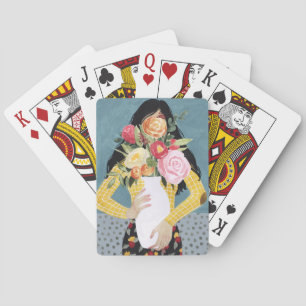 Flower Vase Girl Playing Cards