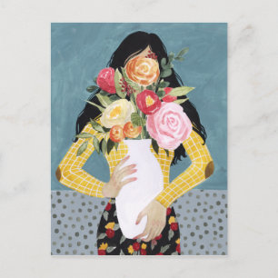 Flower Vase Girl Postcard