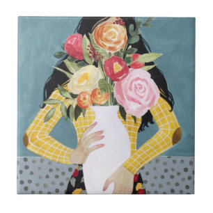 Flower Vase Girl Tile